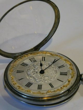 ANTIQUE SOLID SILVER POCKET WATCH SLIM KEY WINDING - Patterned dial - ? 7