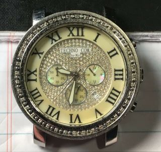 Techno Com By Kc Stainless Steel Oversize Quartz Diamond Bezel Chronograph Watch