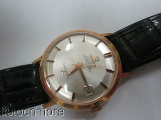 18K ROSE GOLD OMEGA AUTOMATIC CONSTELLATION 561 24j PIE PAN DIAL DATE WATCH MENS 6