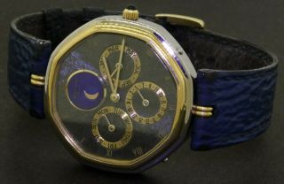 Gerald Genta 18K 2 - tone gold automatic moon phase calendar men ' s watch w/ box 2