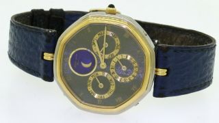 Gerald Genta 18K 2 - tone gold automatic moon phase calendar men ' s watch w/ box 4