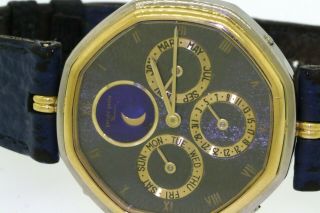 Gerald Genta 18K 2 - tone gold automatic moon phase calendar men ' s watch w/ box 5