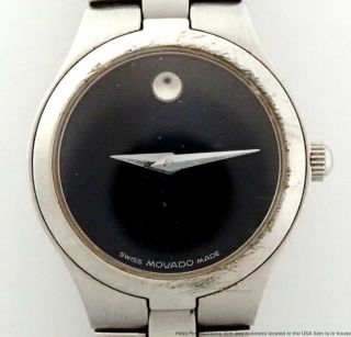 Movado Museum 84.  E4.  1844 Ladies Stainless Steel Black Dial Running Watch