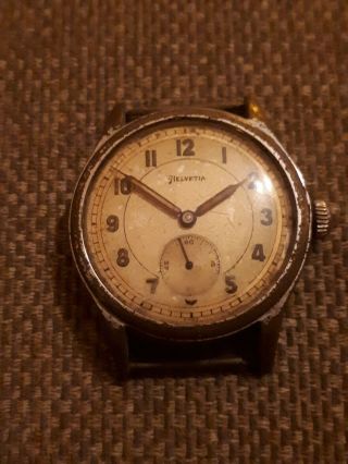 Mens Vintage Ww2 Era Military Style Helvetia Watch Cal 82c Not D.  H 33.  7mm Spares