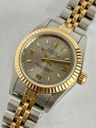 Rolex Oyster Perpetual Ladies 76193 Watch 18k & Ss Two - Tone Automatic Circa 2002