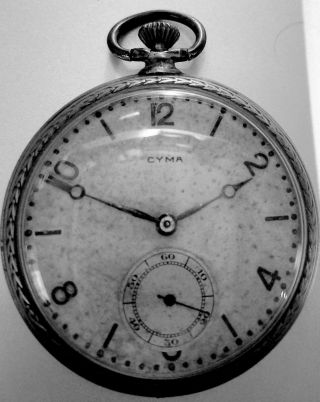 Oversized (50mm) Rare 1930s Art Deco Cyma Pocket Watch By Tavannes Watch Co