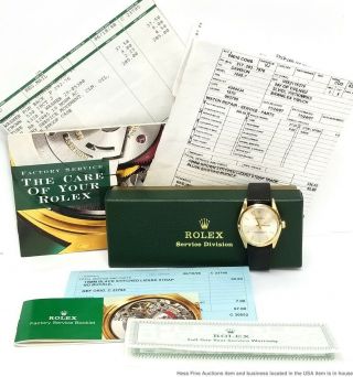 1970s 14k Gold Rolex Oyster Perpetual Mens 1005 Watch W Box Service Papers
