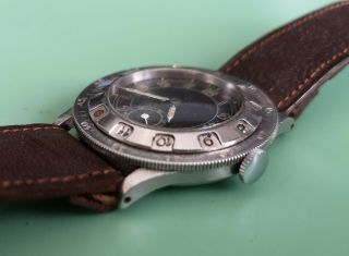 Very rare 1930 ' s Movado chronoplan Steel pilot watch double bezel 6