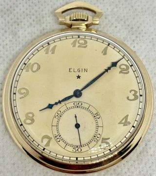 Vintage Elgin 17 Jewel 12 Size Grade 495 Pocket Watch In 10k Gold Filled Case