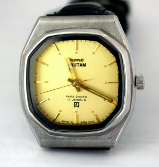 Hmt Gautam Hand Winding 17 Jewels Gold Texture Mechanical Analog Wrist Watches