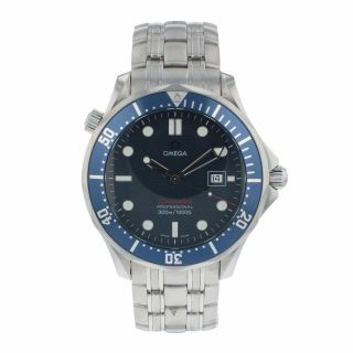 Mens Pre Owned Watch 41mm Omega Seamaster Stainless Steel Blue Dial