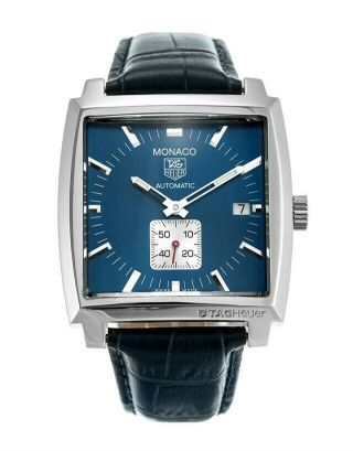 Authentic Tag Heuer Monaco Ww2111.  Fc6204 Automatic Calibre 6 Blue Leather Watch