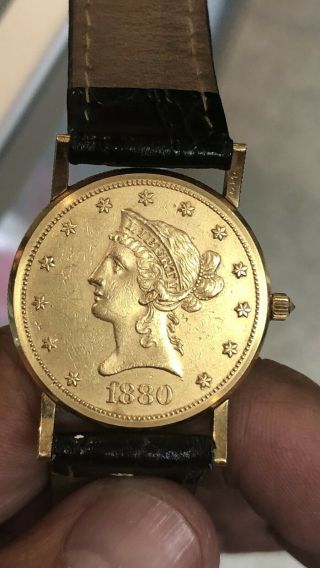 Vintage Corum $10 Gold Coin Wristwatch Eagle Liberty 1880 18KYG 4