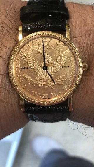 Vintage Corum $10 Gold Coin Wristwatch Eagle Liberty 1880 18KYG 6