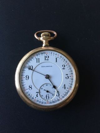 1919 Burlington 16s,  21j,  Railroad Grade Open Face Pocket Watch Runs