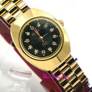 Designer Classic Omax Ladies Waterproof Gold Black Crystal Dress Watch Wp3900