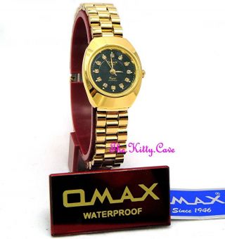 Designer Classic Omax Ladies Waterproof Gold Black Crystal Dress Watch WP3900 3