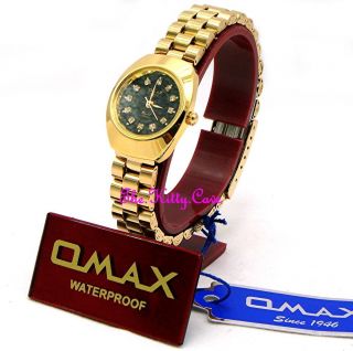Designer Classic Omax Ladies Waterproof Gold Black Crystal Dress Watch WP3900 6