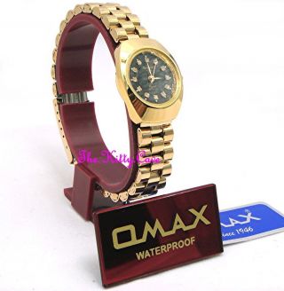 Designer Classic Omax Ladies Waterproof Gold Black Crystal Dress Watch WP3900 7