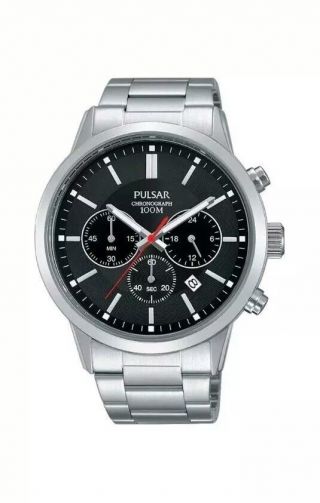 , Pulsar Chronograph Stainless Steel Mens Watch Time Pt3743x1 Silver 4,  21
