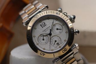 Cartier 18k/ss Pasha Automatic Chronograph 38mm W31036t6 Not Many Nicer