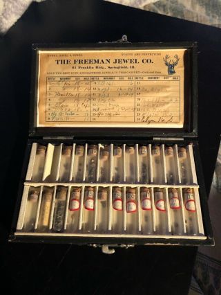 Antique The Freeman Jewel Co.  Repair Kit Elgin,  Waltham Pocket Watch Jewels