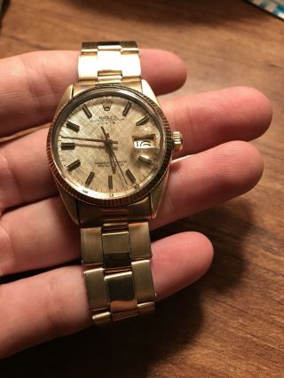 Vintage Rolex 1550 14k Gold Cap Oyster Perpetual Watch Men 