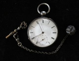 Early Arnold Adams & Co.  Key Wind/set Silver Pocket Watch W/ Fancy Key Fob