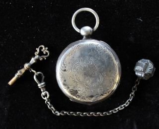 Early Arnold Adams & Co.  Key Wind/Set Silver Pocket Watch w/ Fancy Key Fob 2