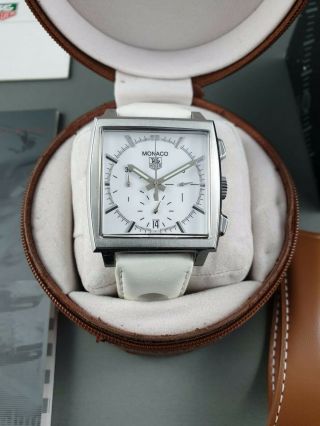 Tag Heuer Monaco Stainless Steel Automatic Chronograph White Dial Cw2117