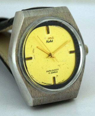 Hmt Rohit Hand Winding 17 Jewel Gold Texture Mechanical Adorable Wrist Watch