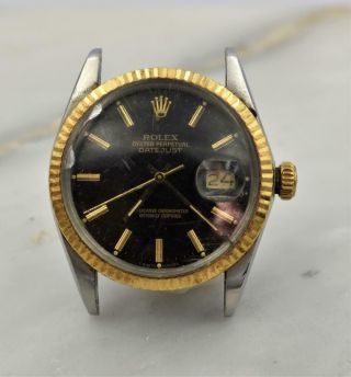 Rare Men ' s Two - Tone Rolex Datejust Wristwatch w/ Exotic Black Dial Ref 16013 2