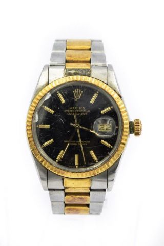 Rare Men ' s Two - Tone Rolex Datejust Wristwatch w/ Exotic Black Dial Ref 16013 3