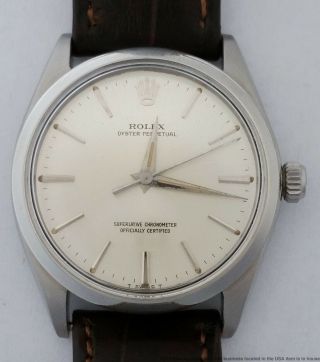 Rolex Oyster Perpetual Mens Wrist Watch Stainless Steel Vintage