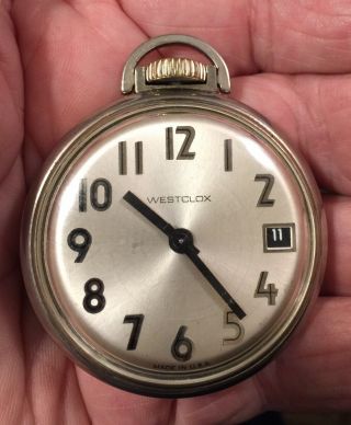 Vintage 16S Pocket Watch Indian Motorcycle Theme Case & Date Dial Runs Well. 5