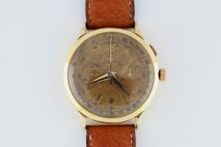 Vintage Eberhard & Co Rare Mono Pusher Chronograph Watch 18k Gold Pre Extra - Fort
