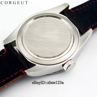 Hot 41mm Corgeut black silver Case Red Bezel Leather Band Automatic Wristwatch 8
