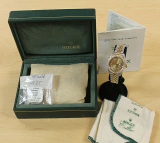 Rolex Oyster Perpetual Datejust 2135 Two - Tone Ladies Diamond Wristwatch W/ Box