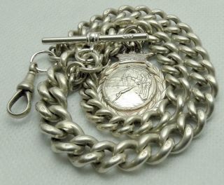 Vintage Heavy Solid Silver Albert Pocket Watch Chain And Sports Fob.