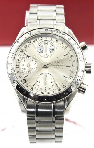 Omega Mens Speedmaster 3523.  30 Automatic Chronograph Triple Date Silver Watch
