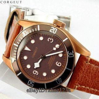 41mm Corgeut Coffee Dial Case Dial Leather Bands Automatic Mens Watches 2082