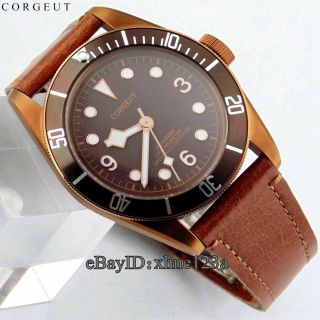 41mm Corgeut Coffee dial Case Dial Leather Bands Automatic Mens Watches 2082 2