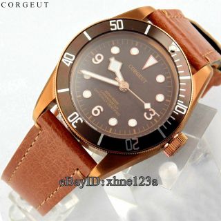 41mm Corgeut Coffee dial Case Dial Leather Bands Automatic Mens Watches 2082 4