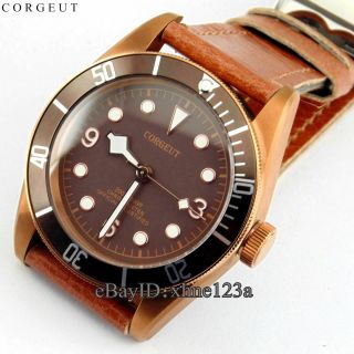 41mm Corgeut Coffee dial Case Dial Leather Bands Automatic Mens Watches 2082 5