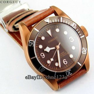 41mm Corgeut Coffee dial Case Dial Leather Bands Automatic Mens Watches 2082 6