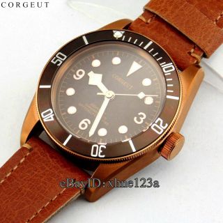 41mm Corgeut Coffee dial Case Dial Leather Bands Automatic Mens Watches 2082 7