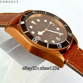 41mm Corgeut Coffee dial Case Dial Leather Bands Automatic Mens Watches 2082 8