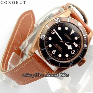 41mm Corgeut Coffee Case Leather Bands Automatic Movement Mens Watch 2103