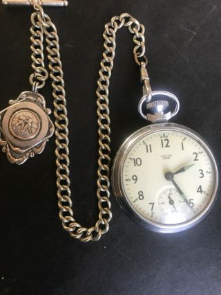 Lovely Vintage Smiths Silver Pocket Watch With Chain.