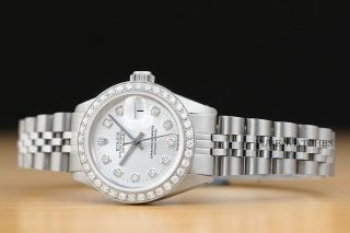 LADIES ROLEX DIAMOND DATEJUST 18K WHITE GOLD STAINLESS STEEL SILVER DIAL WATCH 3